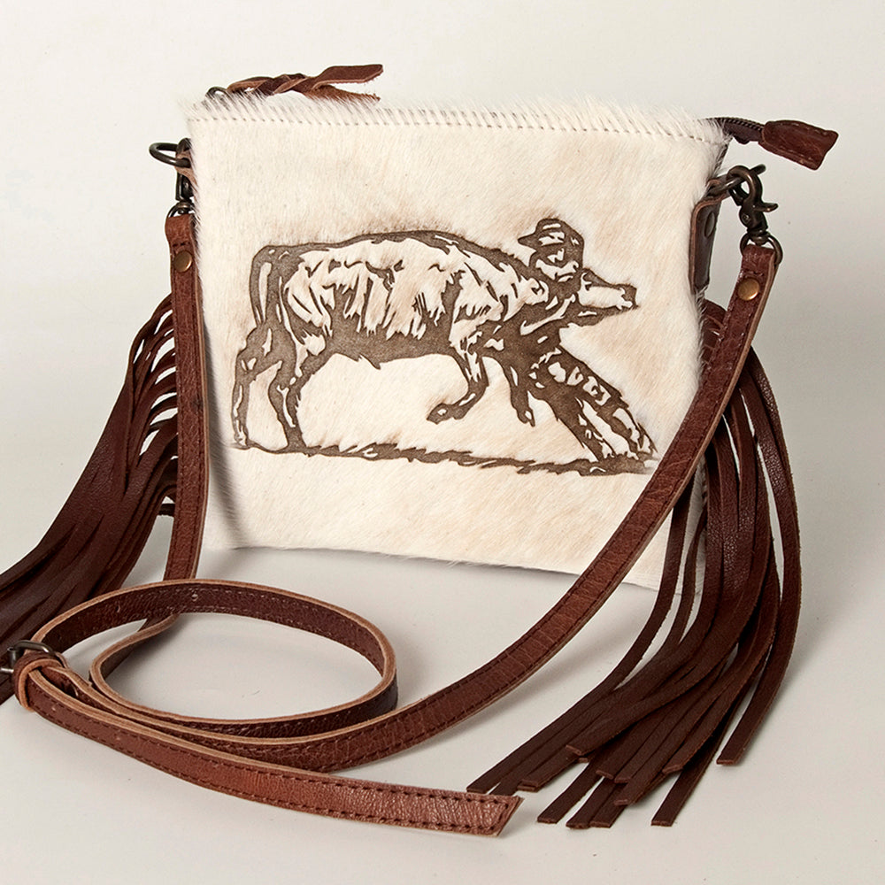 ADBG109 American Darling Western Leather Crossbody Bag Hair-On Cowhide with Fringe