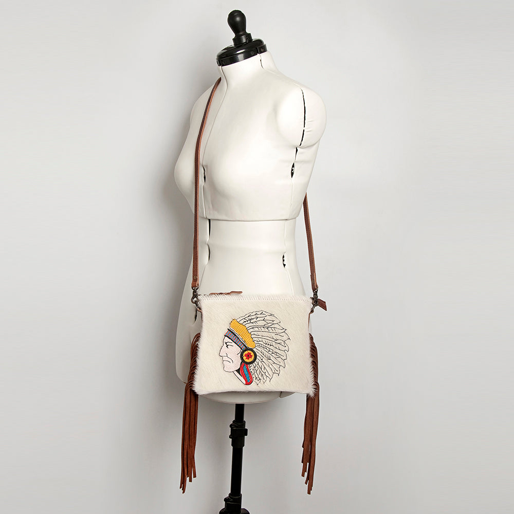 ADBG109 American Darling Western Leather Crossbody Bag Hair-On Cowhide with Fringe