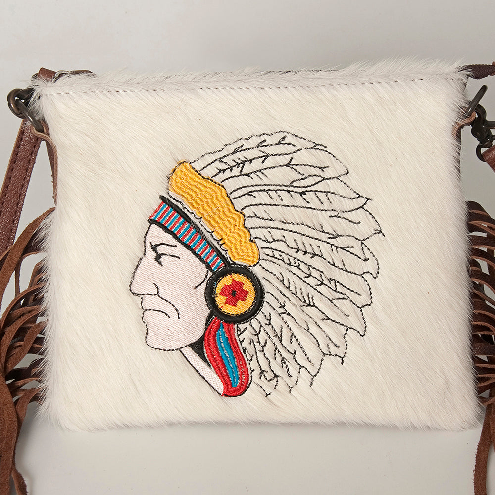 ADBG109 American Darling Western Leather Crossbody Bag Hair-On Cowhide and Fringe