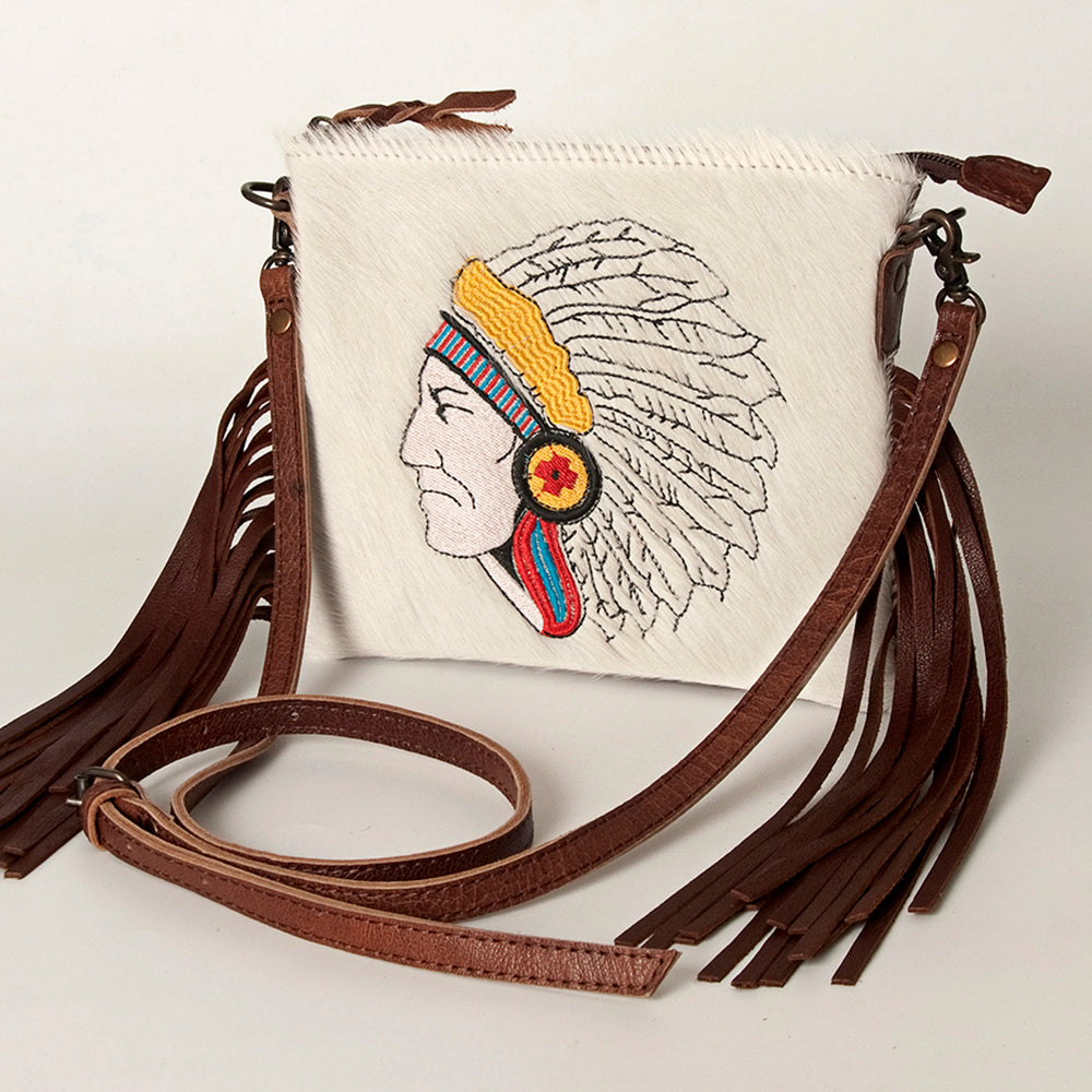 ADBG109 American Darling Western Leather Crossbody Bag Hair-On Cowhide with Fringe