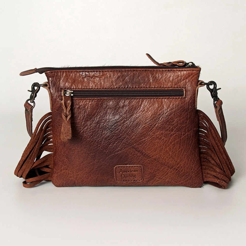 ADBG109 American Darling Hair-on Cowhide Western Leather Small Crossbody Bag with Fringe