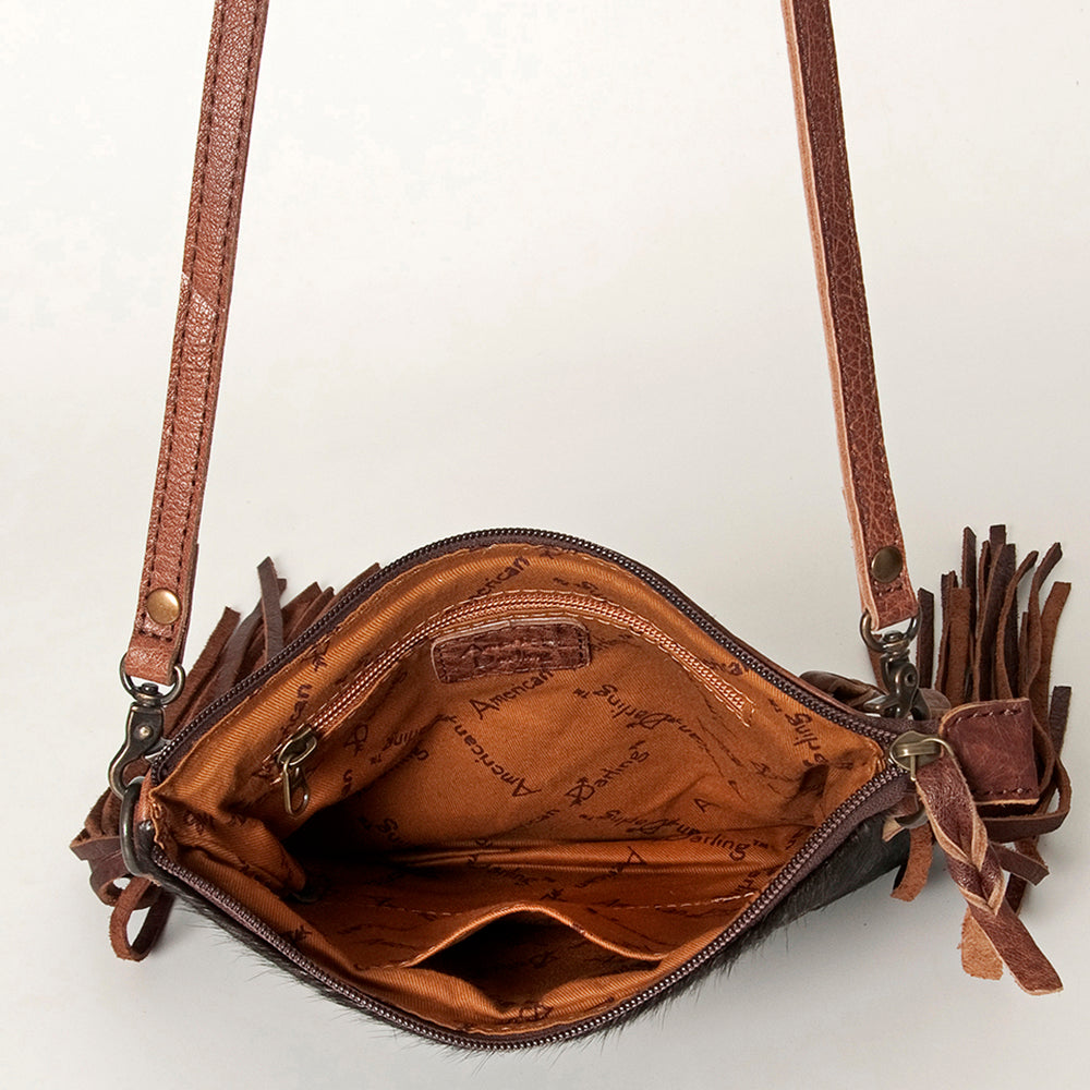 ADBG109 American Darling Hair-on Cowhide Western Leather Small Crossbody Bag with Fringe