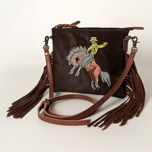 ADBG109 American Darling Hair-on Cowhide Western Leather Small Crossbody Bag with Fringe