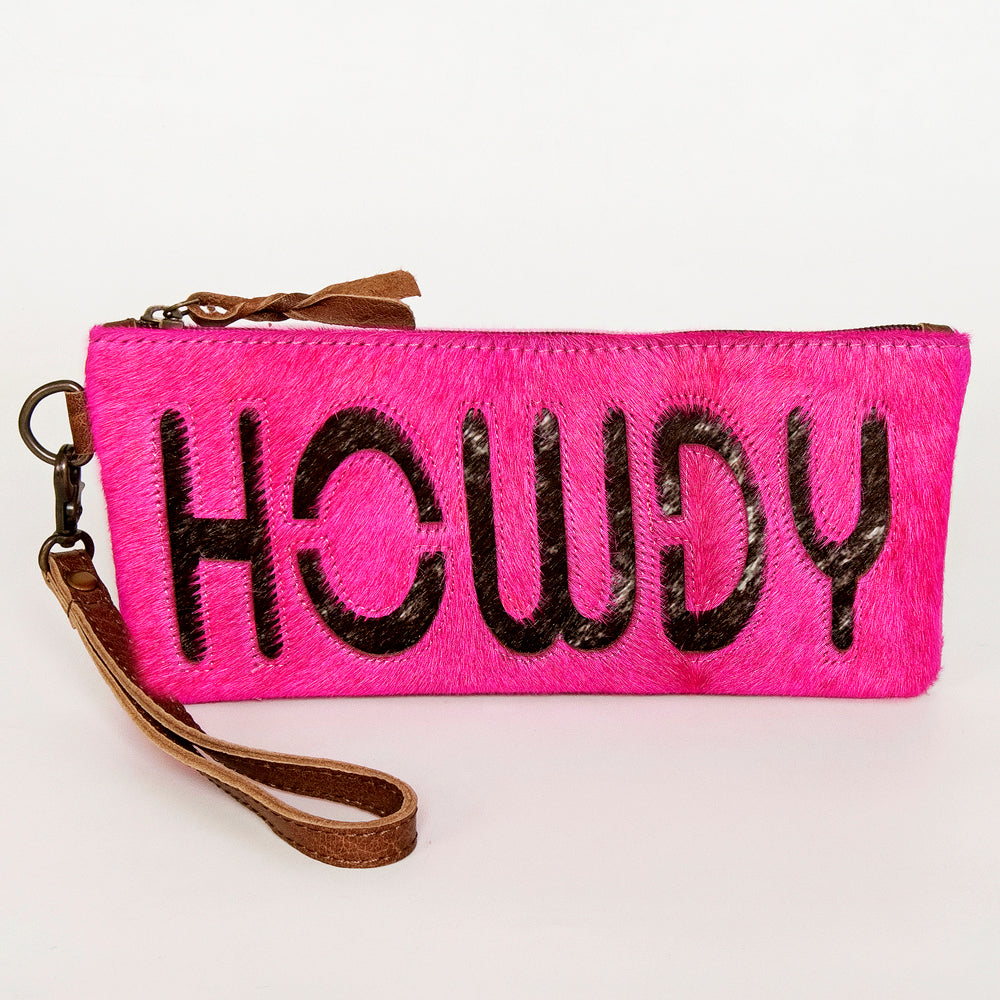 ADBG344 American Darling Western Leather Wristlet Bag with Hair-On Cowhide and Inlay