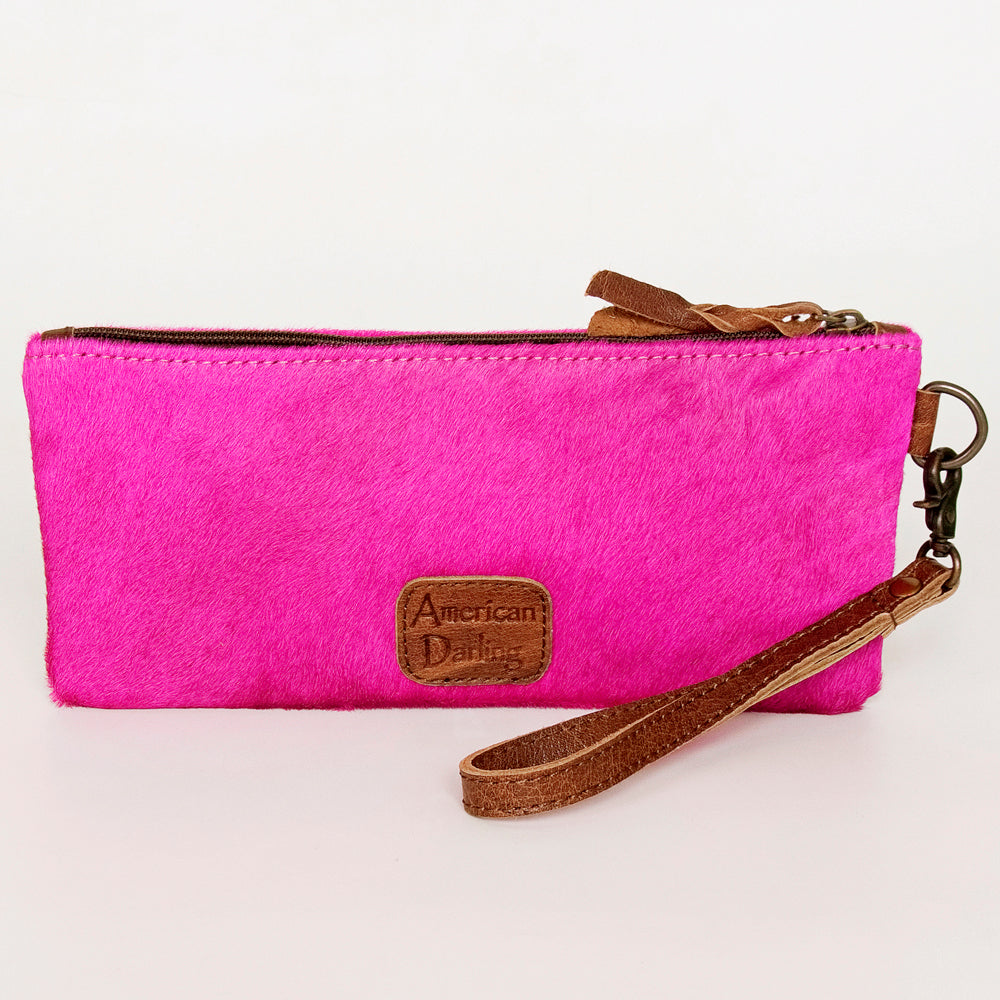 ADBG344 American Darling Western Leather Wristlet Bag with Hair-On Cowhide and Inlay