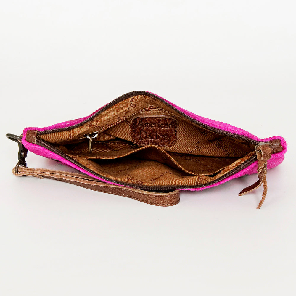 ADBG344 American Darling Western Leather Wristlet Bag with Hair-On Cowhide and Inlay