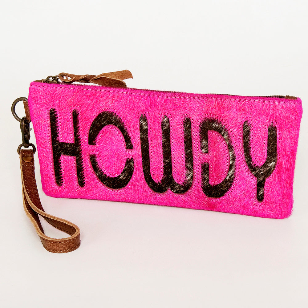ADBG344 American Darling Western Leather Wristlet Bag with Hair-On Cowhide and Inlay