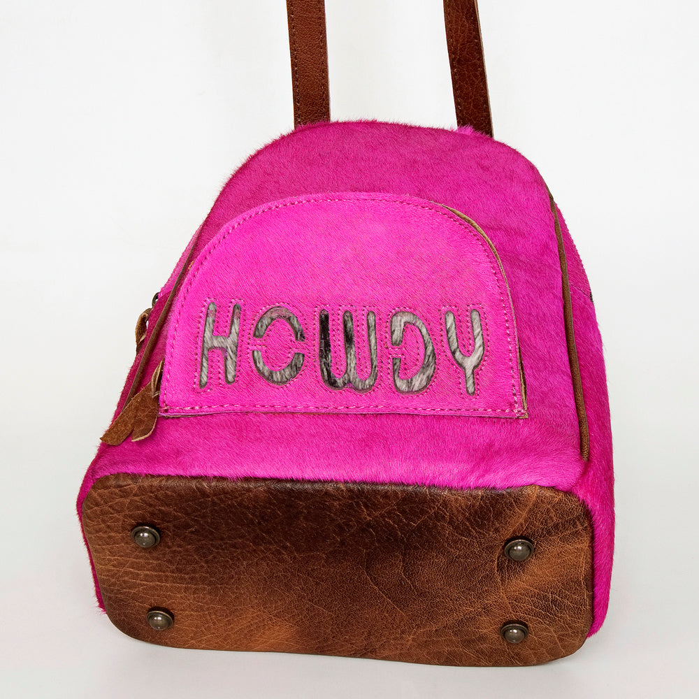 ADBGS156 Hot Pink Cowhide Leather Backpack with Inlay - Western Cowgirl Statement Bag
