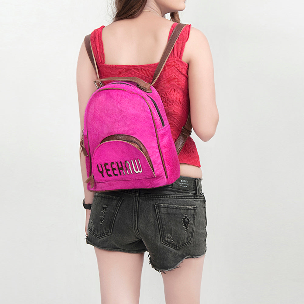 ADBGS156 Hot Pink Cowhide Leather Backpack with Inlay - Western Cowgirl Statement Bag