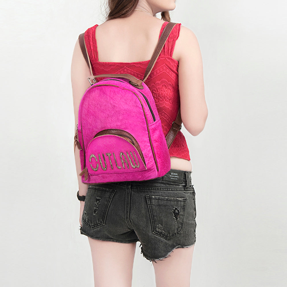 ADBGS156 Hot Pink Cowhide Leather Backpack with Inlay - Western Cowgirl Statement Bag
