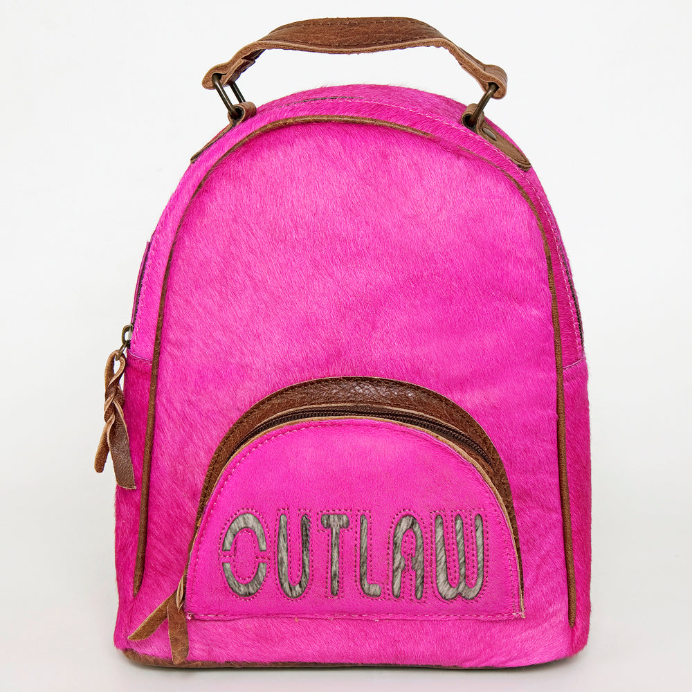 ADBGS156 Hot Pink Cowhide Leather Backpack with Inlay - Western Cowgirl Statement Bag