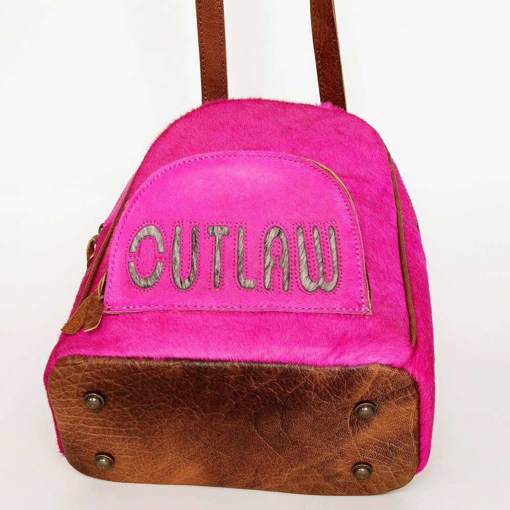 ADBGS156 Hot Pink Cowhide Leather Backpack with Inlay - Western Cowgirl Statement Bag