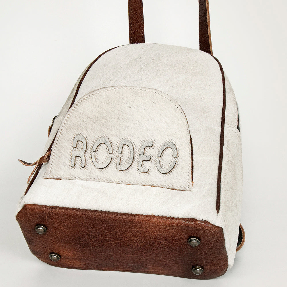 ADBGS156 White Cowhide Leather Backpack with Bold Inlay - Western Cowgirl Classic