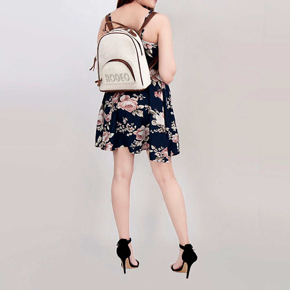 ADBGS156 White Cowhide Leather Backpack with Bold Inlay - Western Cowgirl Classic