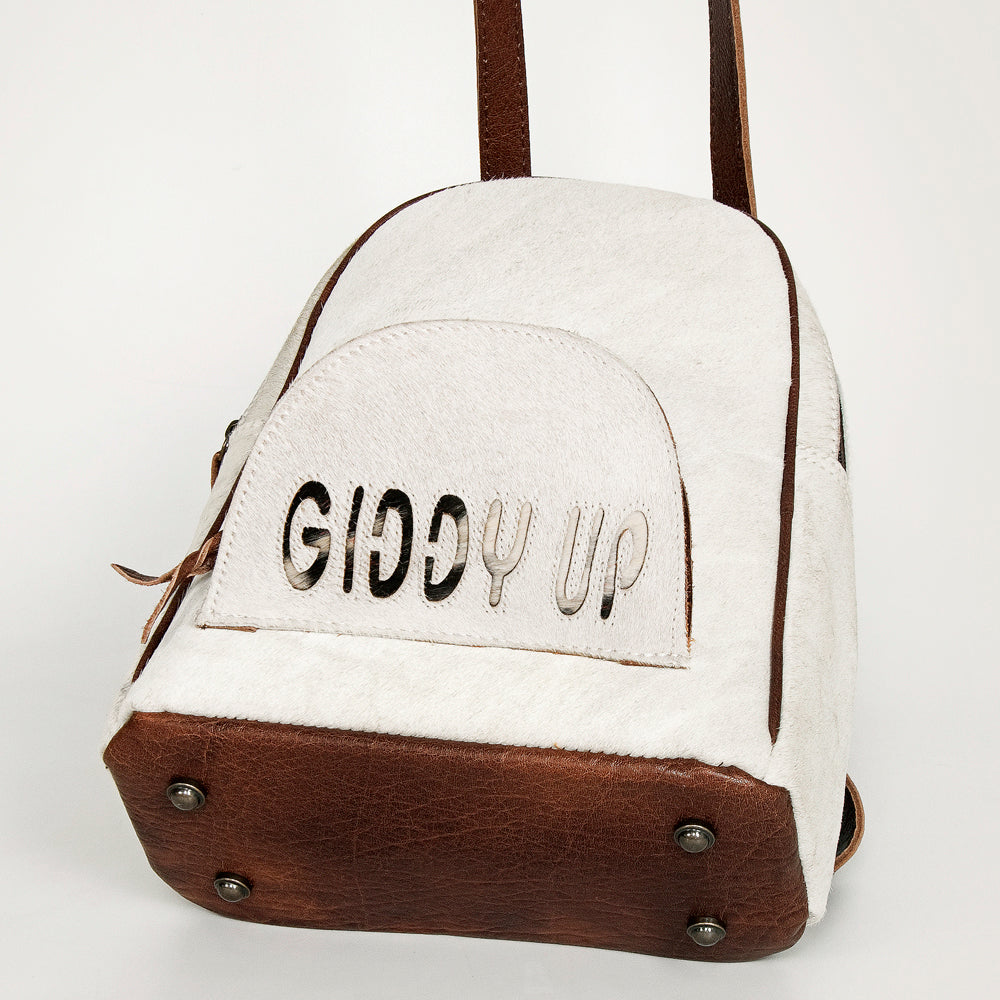 ADBGS156 White Cowhide Leather Backpack with Bold Inlay - Western Cowgirl Classic