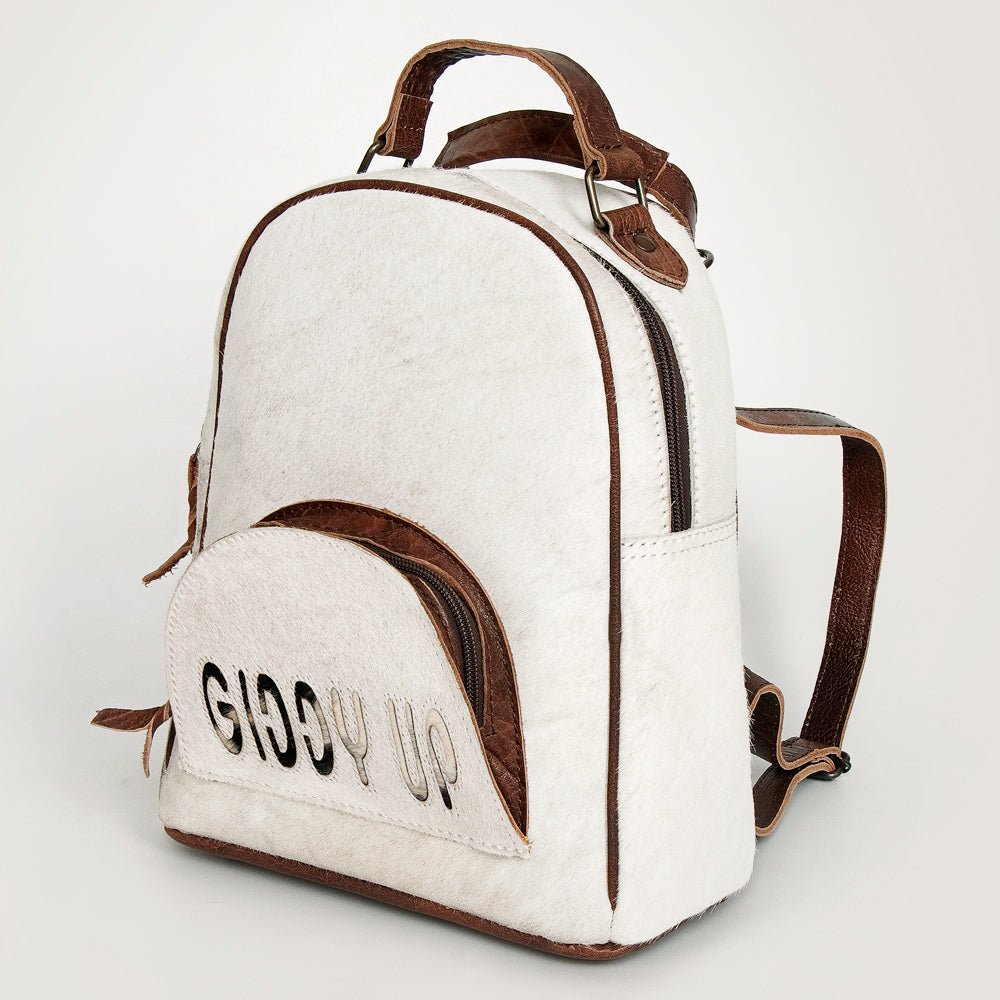 ADBGS156 White Cowhide Leather Backpack with Bold Inlay - Western Cowgirl Classic