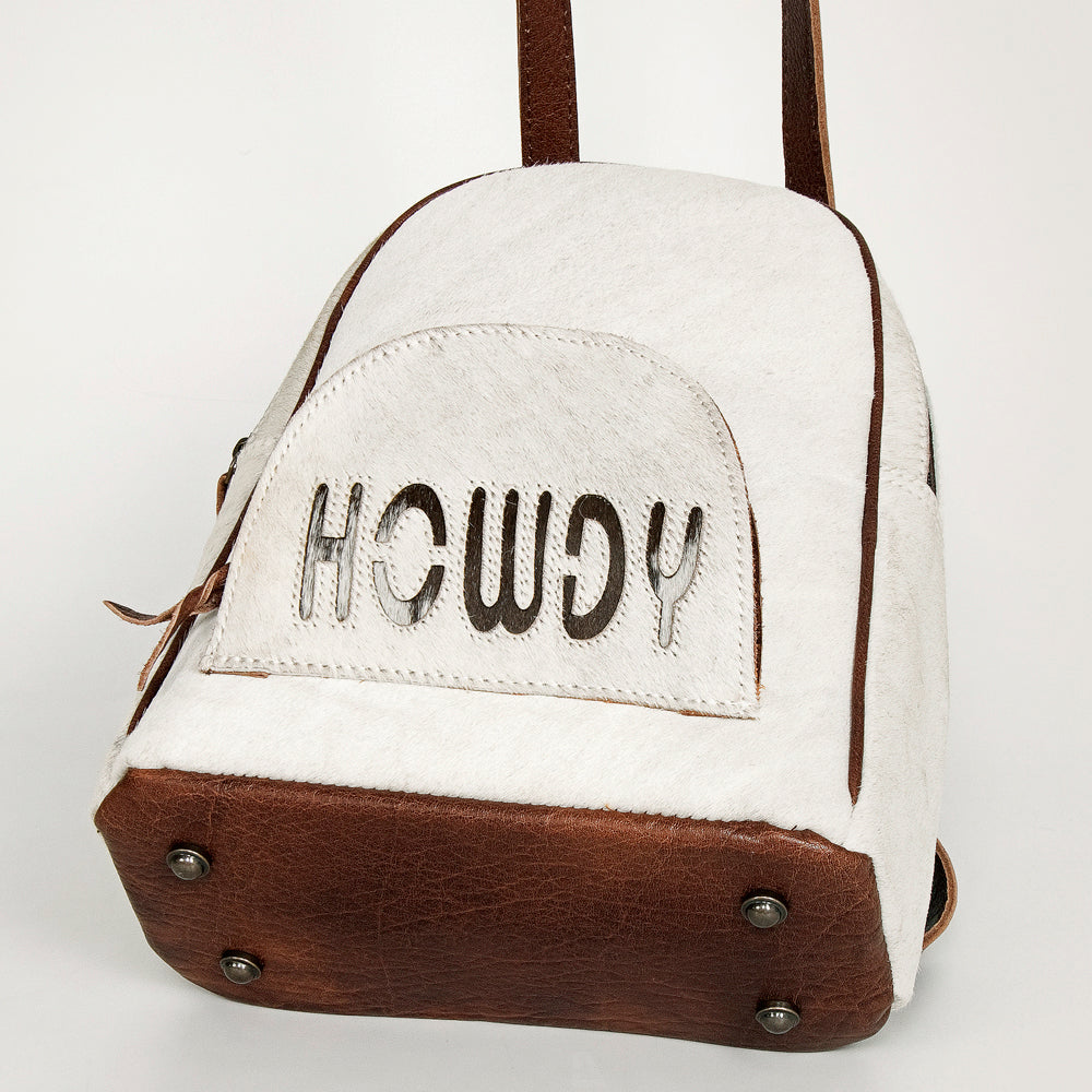 ADBGS156 White Cowhide Leather Backpack with Bold Inlay - Western Cowgirl Classic