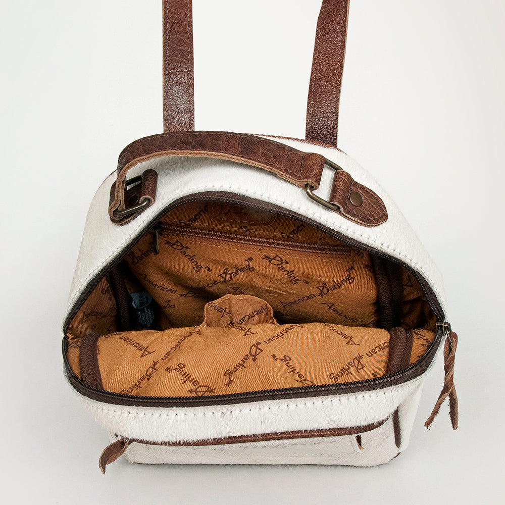 ADBGS156 White Cowhide Leather Backpack with Bold Inlay - Western Cowgirl Classic
