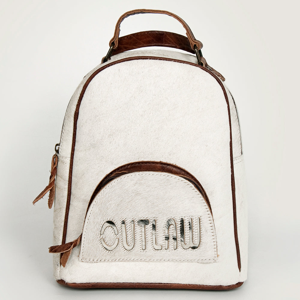 ADBGS156 White Cowhide Leather Backpack with Bold Inlay - Western Cowgirl Classic