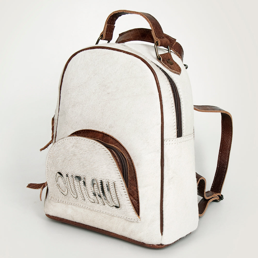 ADBGS156 White Cowhide Leather Backpack with Bold Inlay - Western Cowgirl Classic