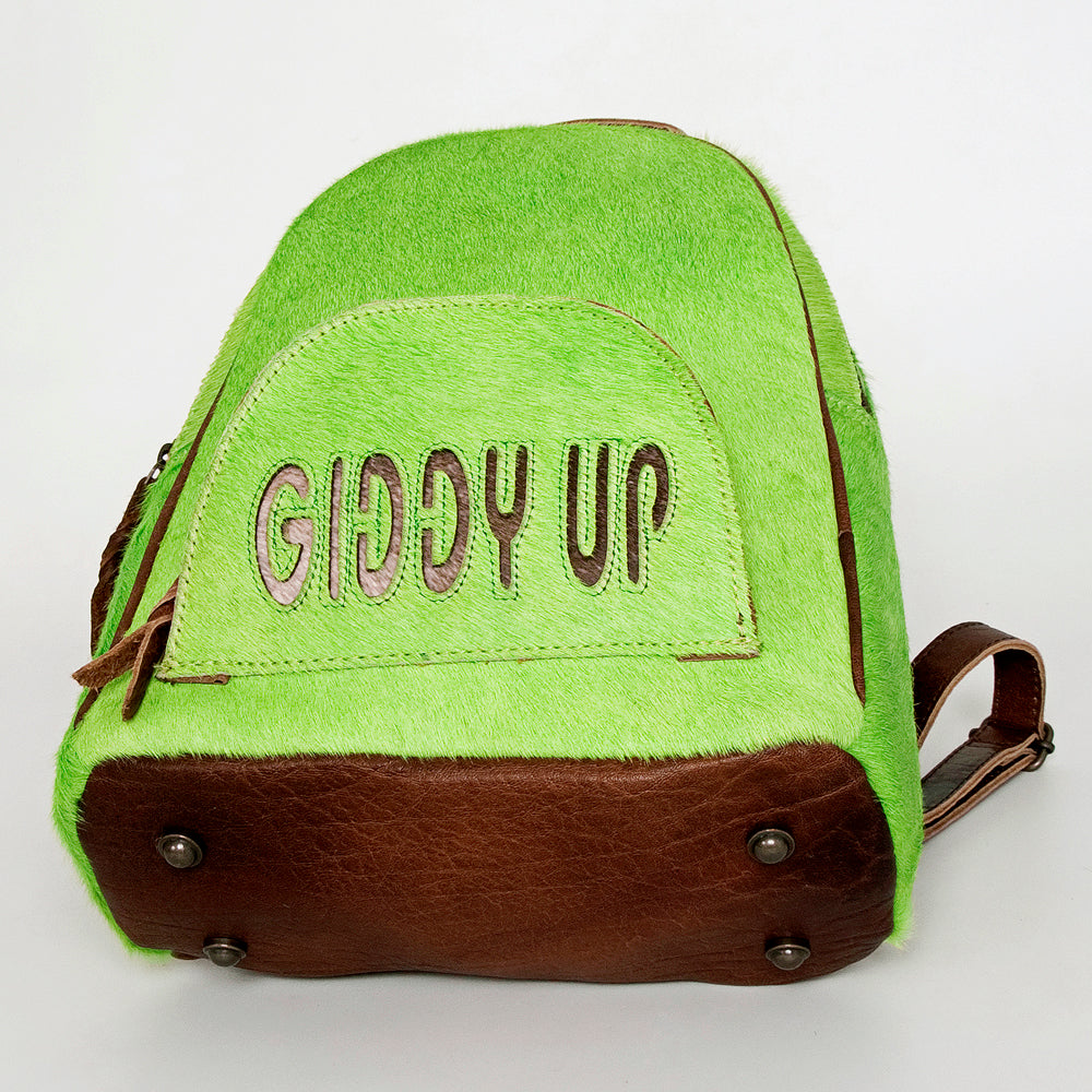 ADBGS156 Green Cowhide Leather Backpack with Bold Inlay - Western Cowgirl Statement Bag