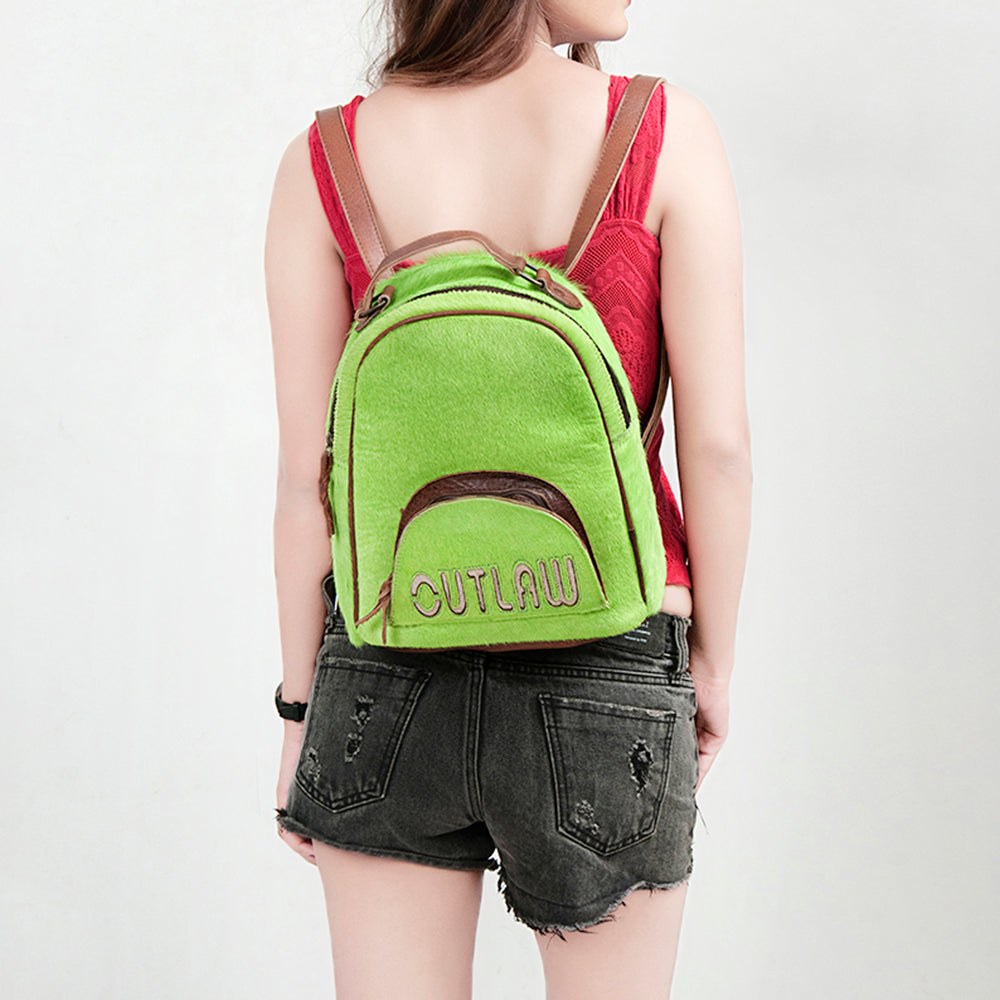 ADBGS156 Green Cowhide Leather Backpack with Bold Inlay - Western Cowgirl Statement Bag