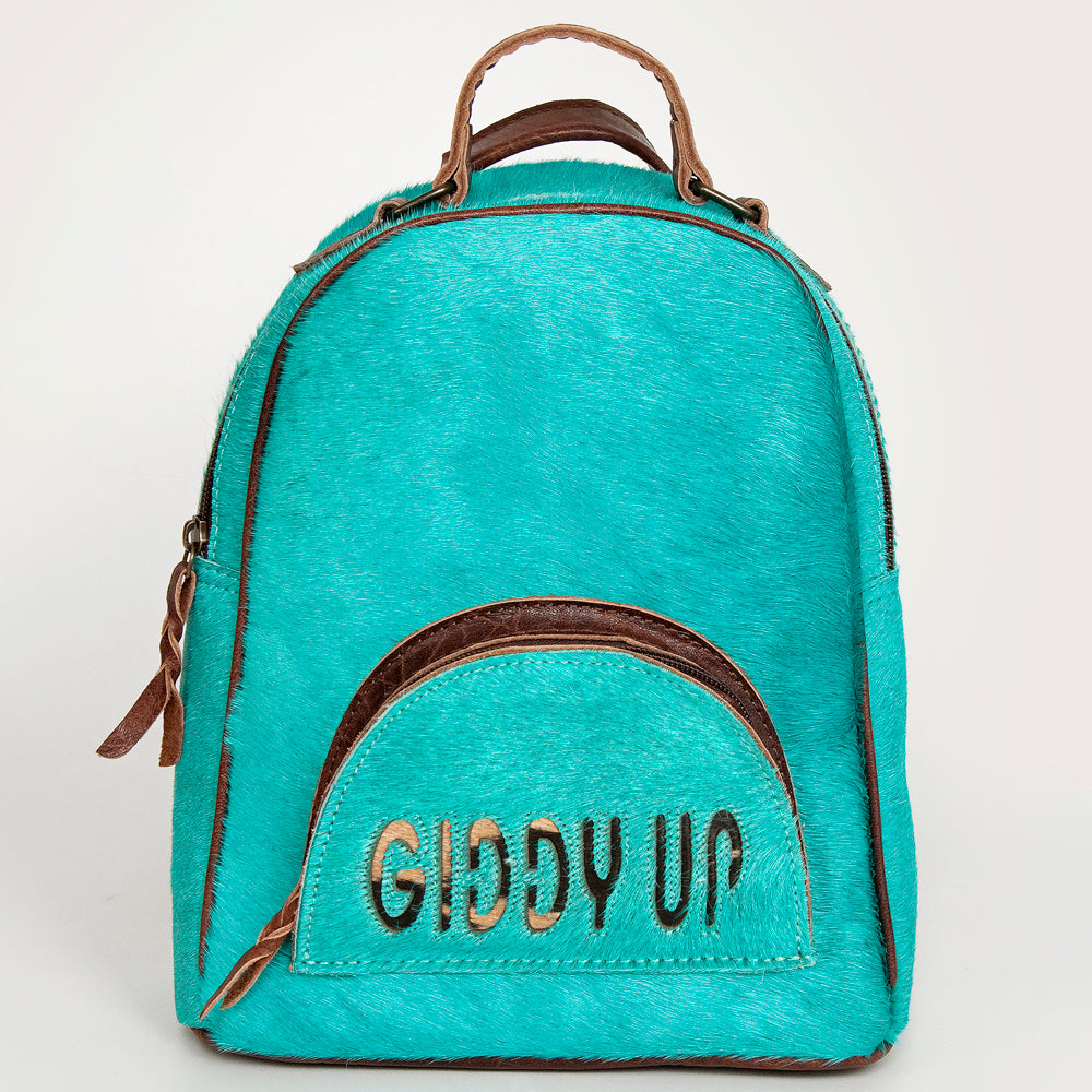 ADBGS156 Turquoise Hair-On Hide Leather Mini Backpack - Western Leather Bag