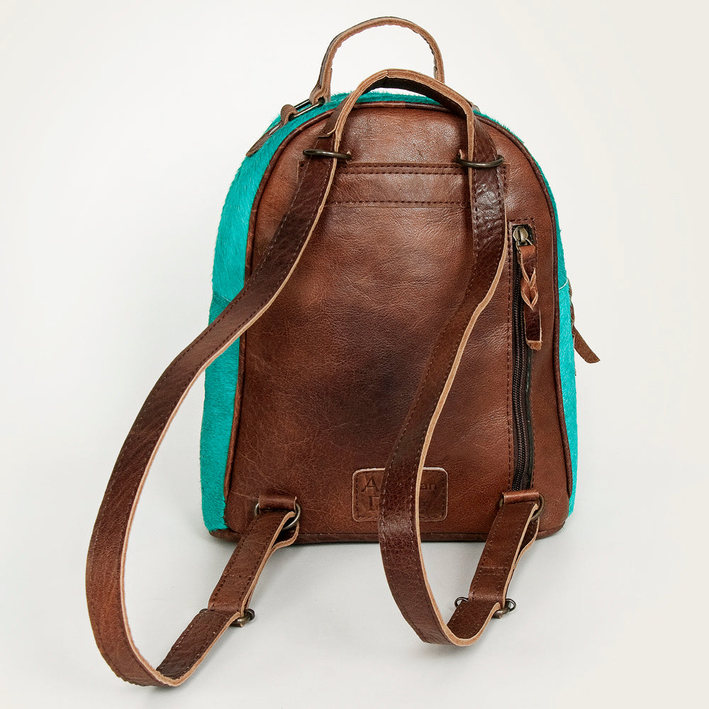 ADBGS156 Turquoise Hair-On Hide Leather Mini Backpack - Western Leather Bag