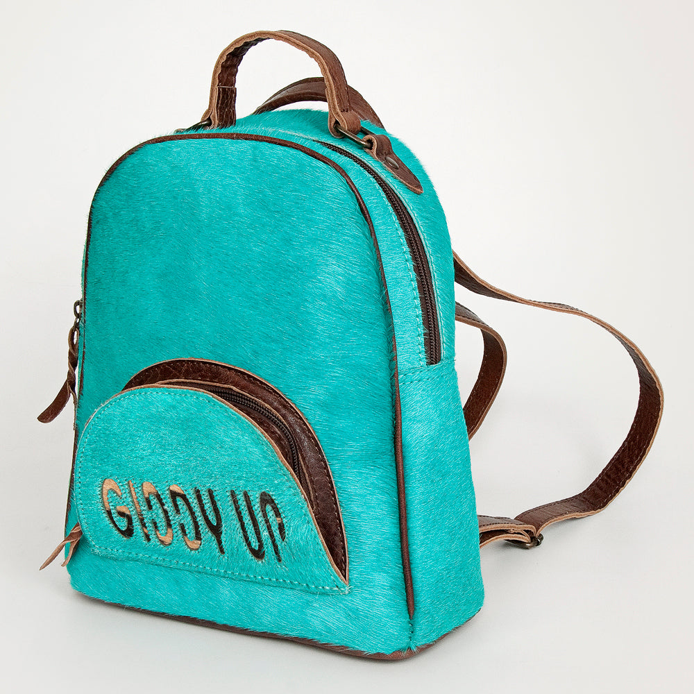 ADBGS156 Turquoise Hair-On Hide Leather Mini Backpack - Western Leather Bag