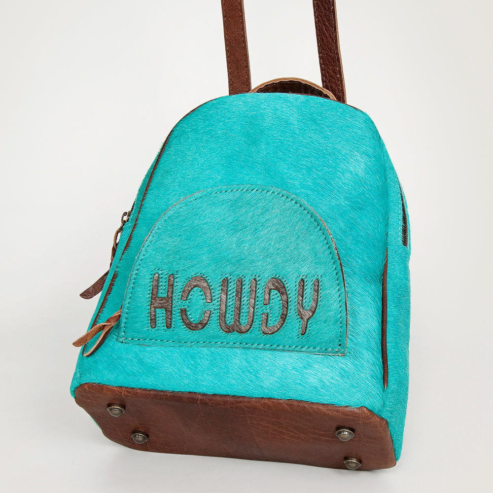 ADBGS156 Turquoise Hair-On Hide Leather Mini Backpack - Western Leather Bag