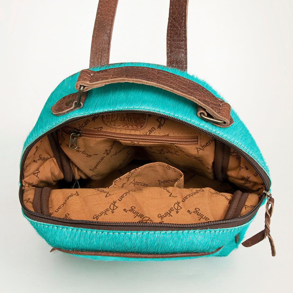 ADBGS156 Turquoise Hair-On Hide Leather Mini Backpack - Western Leather Bag