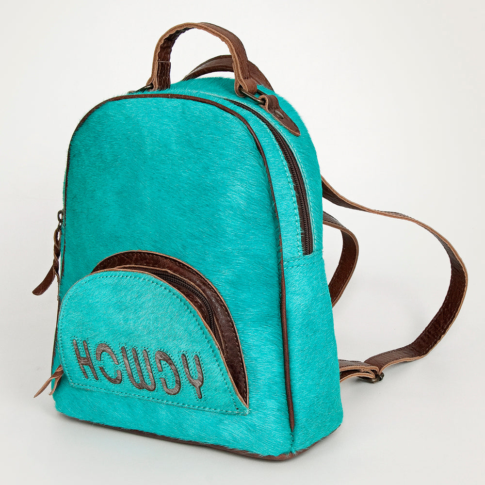 ADBGS156 Turquoise Hair-On Hide Leather Mini Backpack - Western Leather Bag