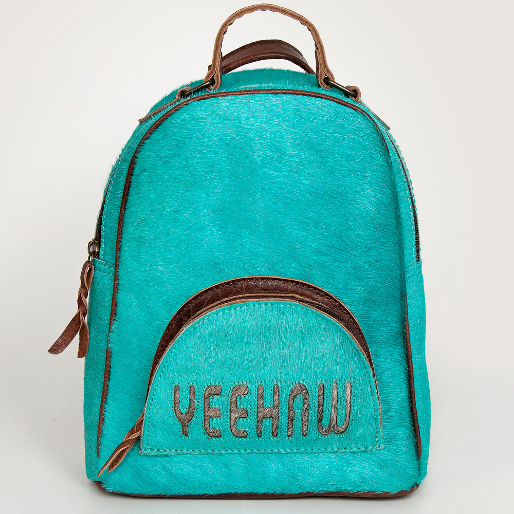 ADBGS156 Turquoise Hair-On Hide Leather Mini Backpack - Western Leather Bag