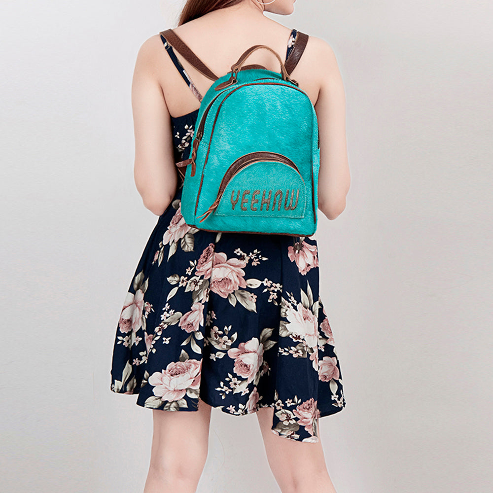 ADBGS156 Turquoise Hair-On Hide Leather Mini Backpack - Western Leather Bag