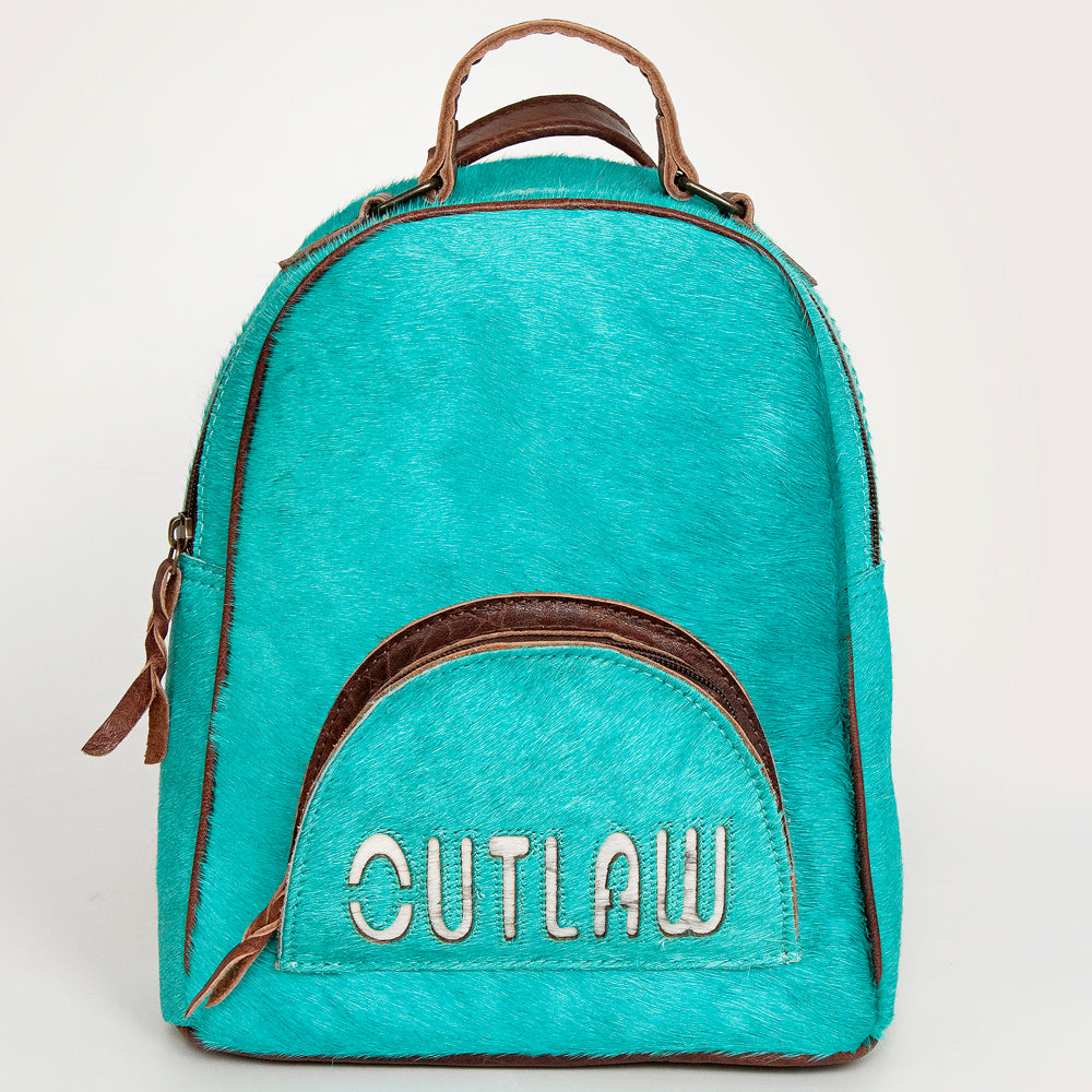 ADBGS156 Turquoise Hair-On Hide Leather Mini Backpack - Western Leather Bag