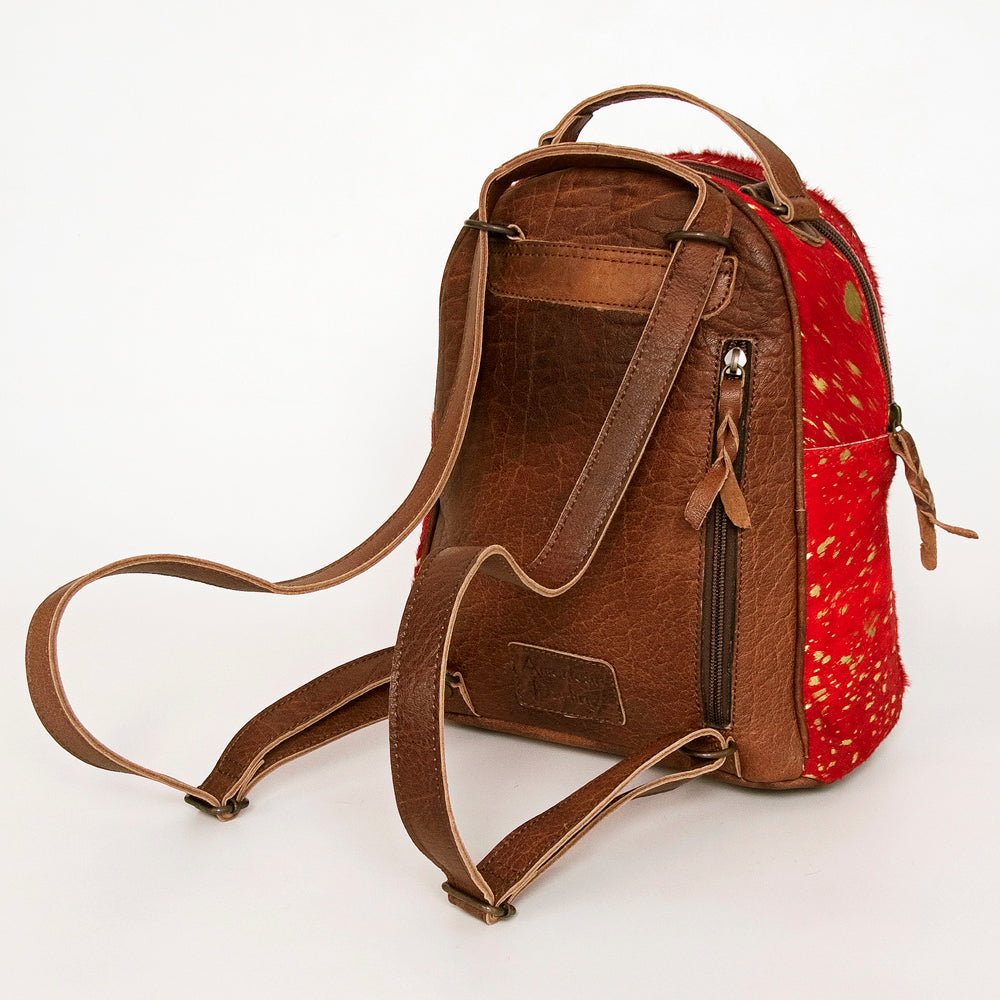ADBGS156 Red Hair-On Hide Leather Mini Backpack - Western Cowgirl Style