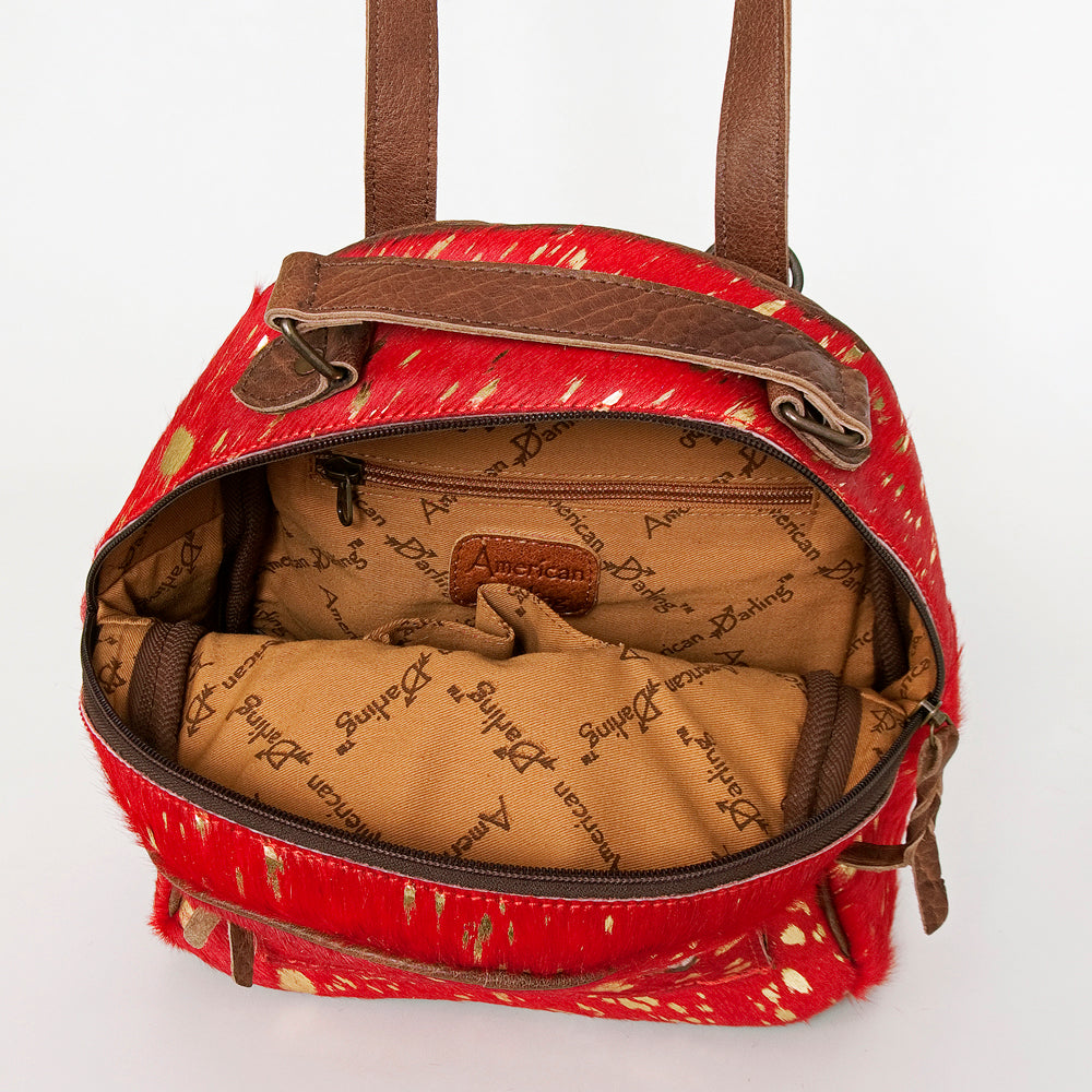 ADBGS156 Red Hair-On Hide Leather Mini Backpack - Western Cowgirl Style