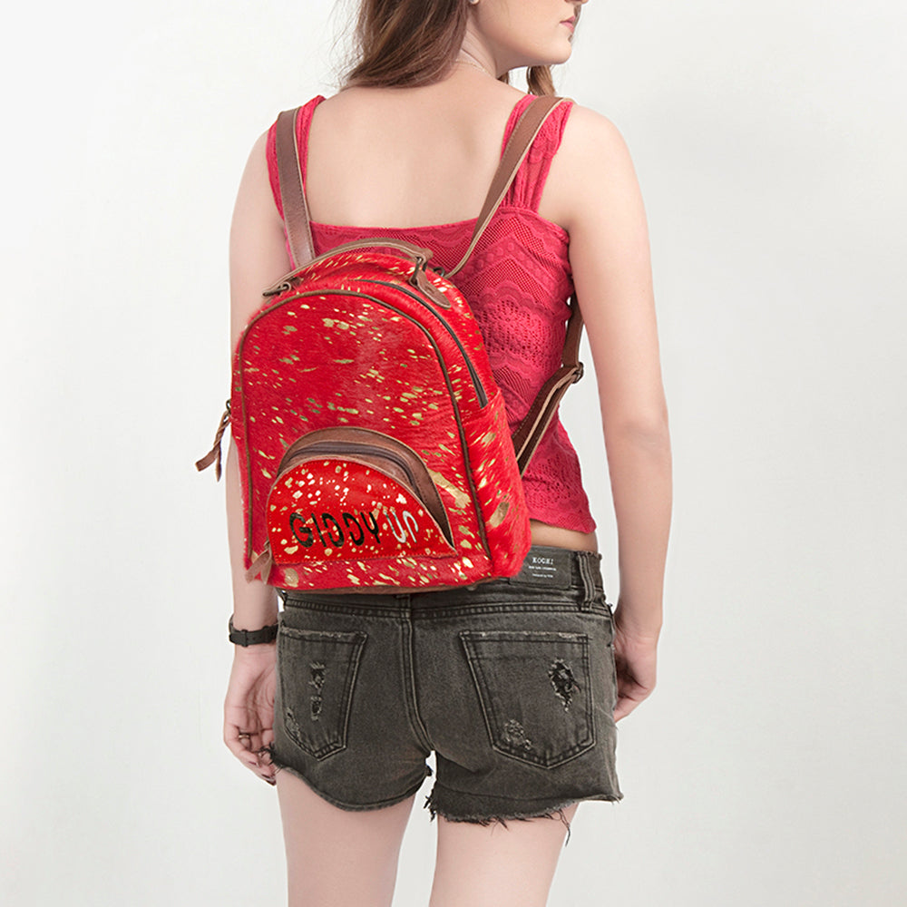 ADBGS156 Red Hair-On Hide Leather Mini Backpack - Western Cowgirl Style