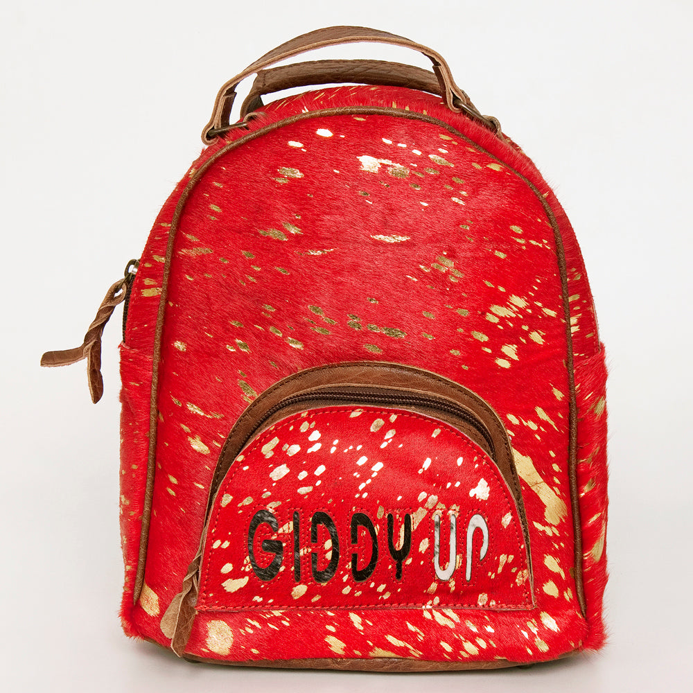 ADBGS156 Red Hair-On Hide Leather Mini Backpack - Western Cowgirl Style