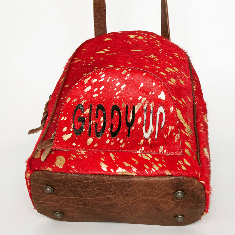 ADBGS156 Red Hair-On Hide Leather Mini Backpack - Western Cowgirl Style