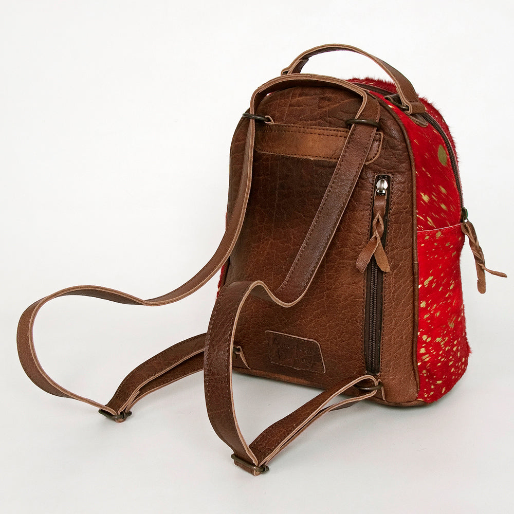 ADBGS156 Red Hair-On Hide Leather Mini Backpack - Western Cowgirl Style