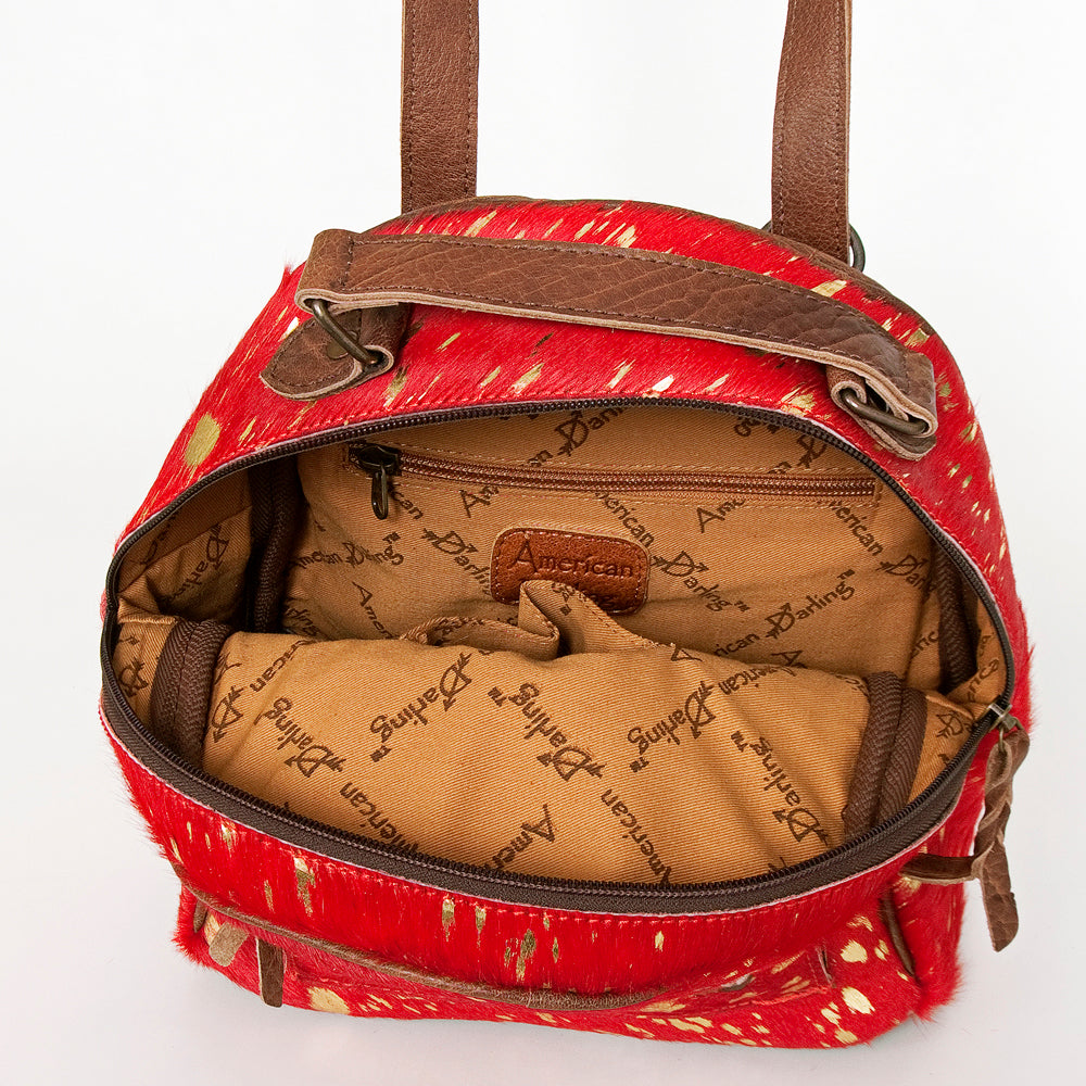 ADBGS156 Red Hair-On Hide Leather Mini Backpack - Western Cowgirl Style