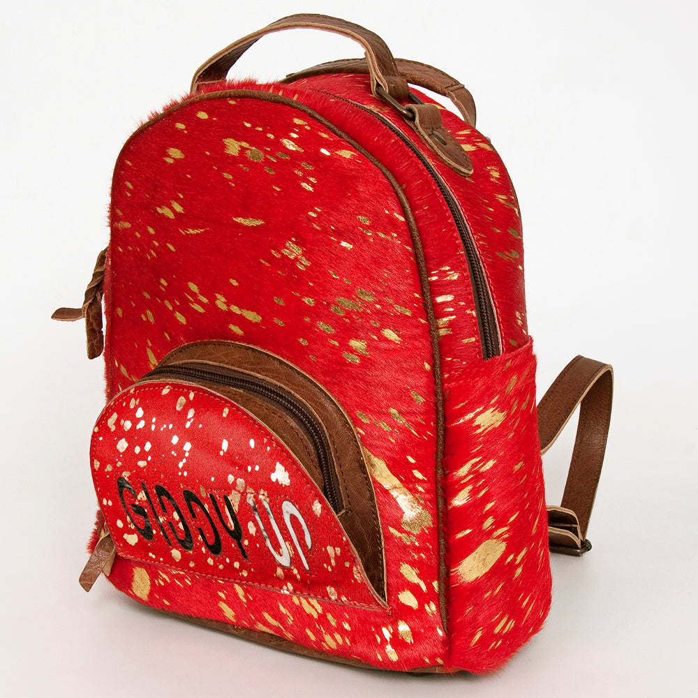 ADBGS156 Red Hair-On Hide Leather Mini Backpack - Western Cowgirl Style