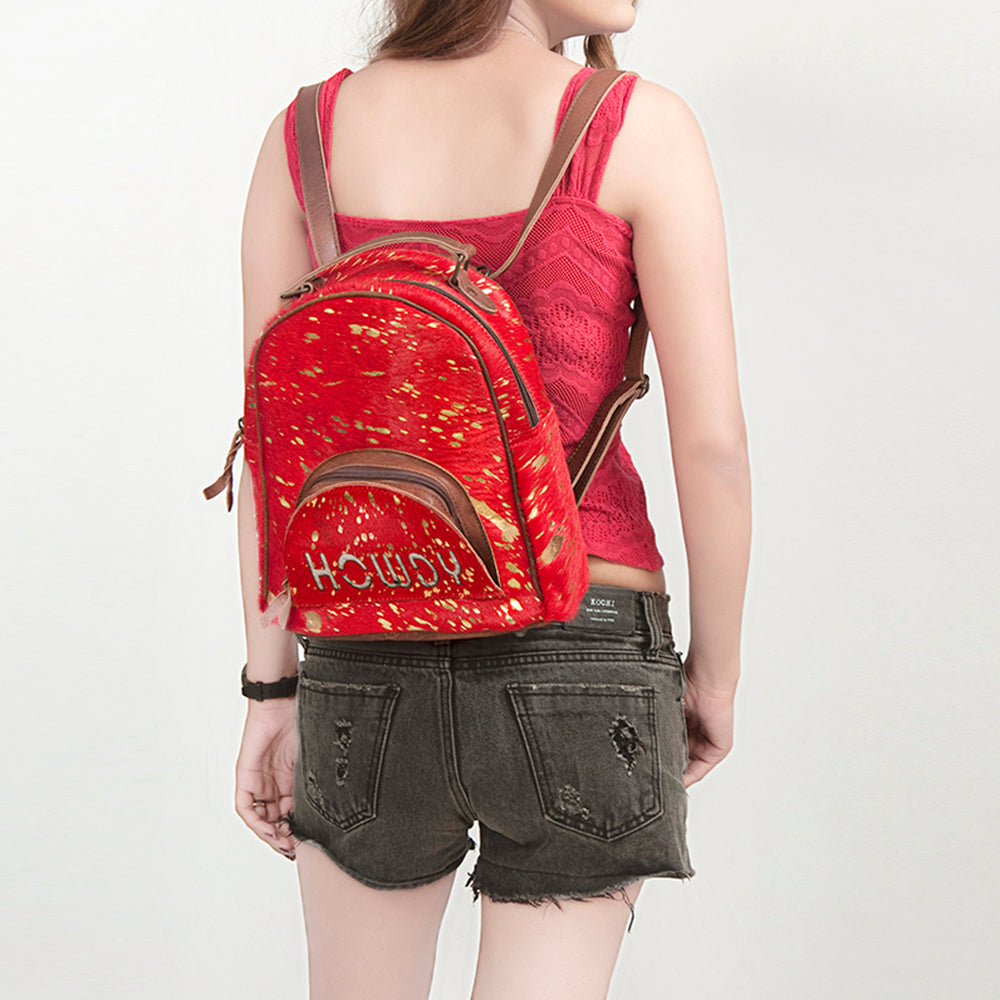 ADBGS156 Red Hair-On Hide Leather Mini Backpack - Western Cowgirl Style