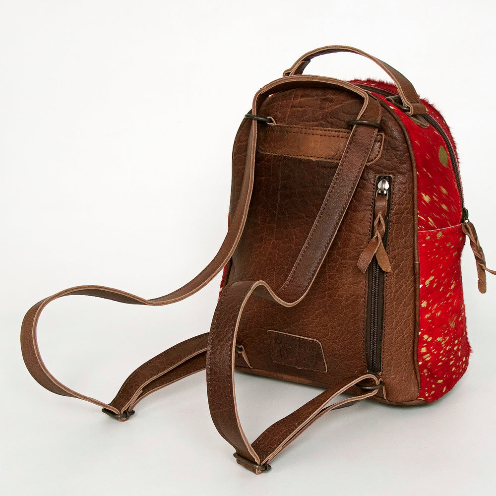 ADBGS156 Red Hair-On Hide Leather Mini Backpack - Western Cowgirl Style
