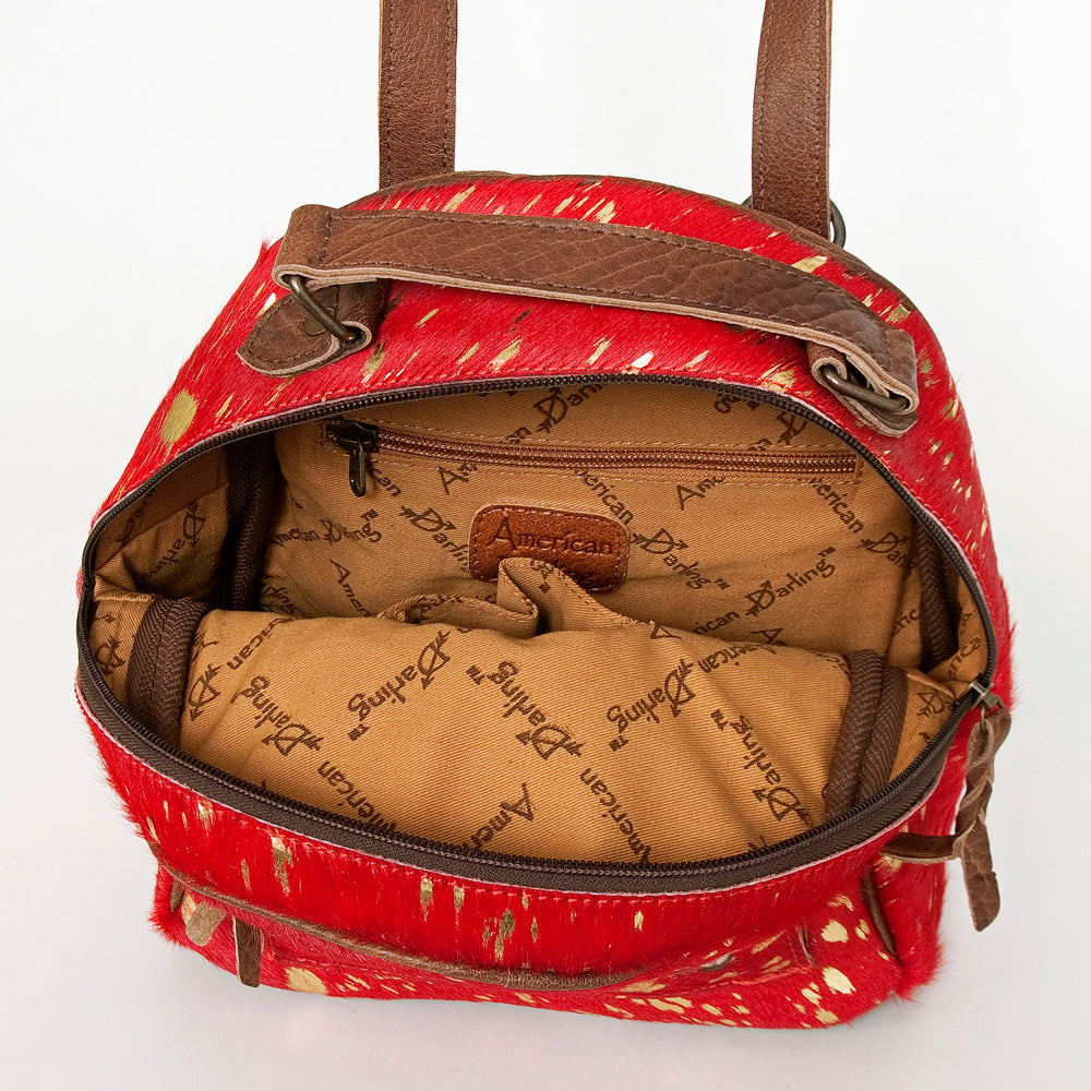 ADBGS156 Red Hair-On Hide Leather Mini Backpack - Western Cowgirl Style