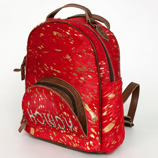 ADBGS156 Red Hair-On Hide Leather Mini Backpack - Western Cowgirl Style
