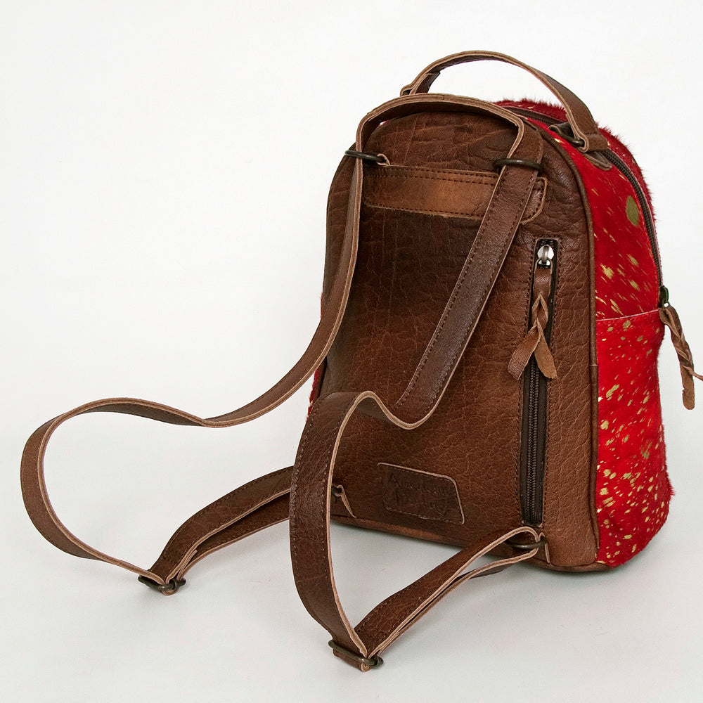 ADBGS156 Red Hair-On Hide Leather Mini Backpack - Western Cowgirl Style