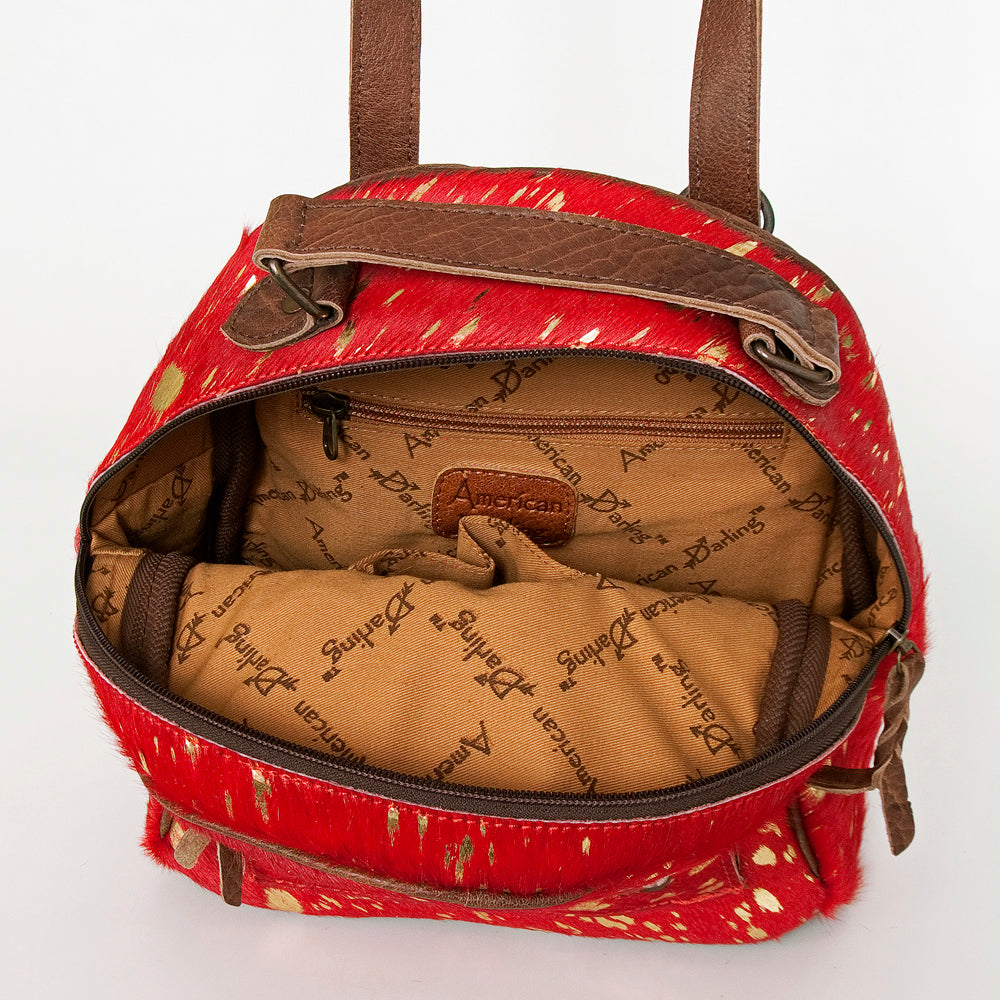 ADBGS156 Red Hair-On Hide Leather Mini Backpack - Western Cowgirl Style