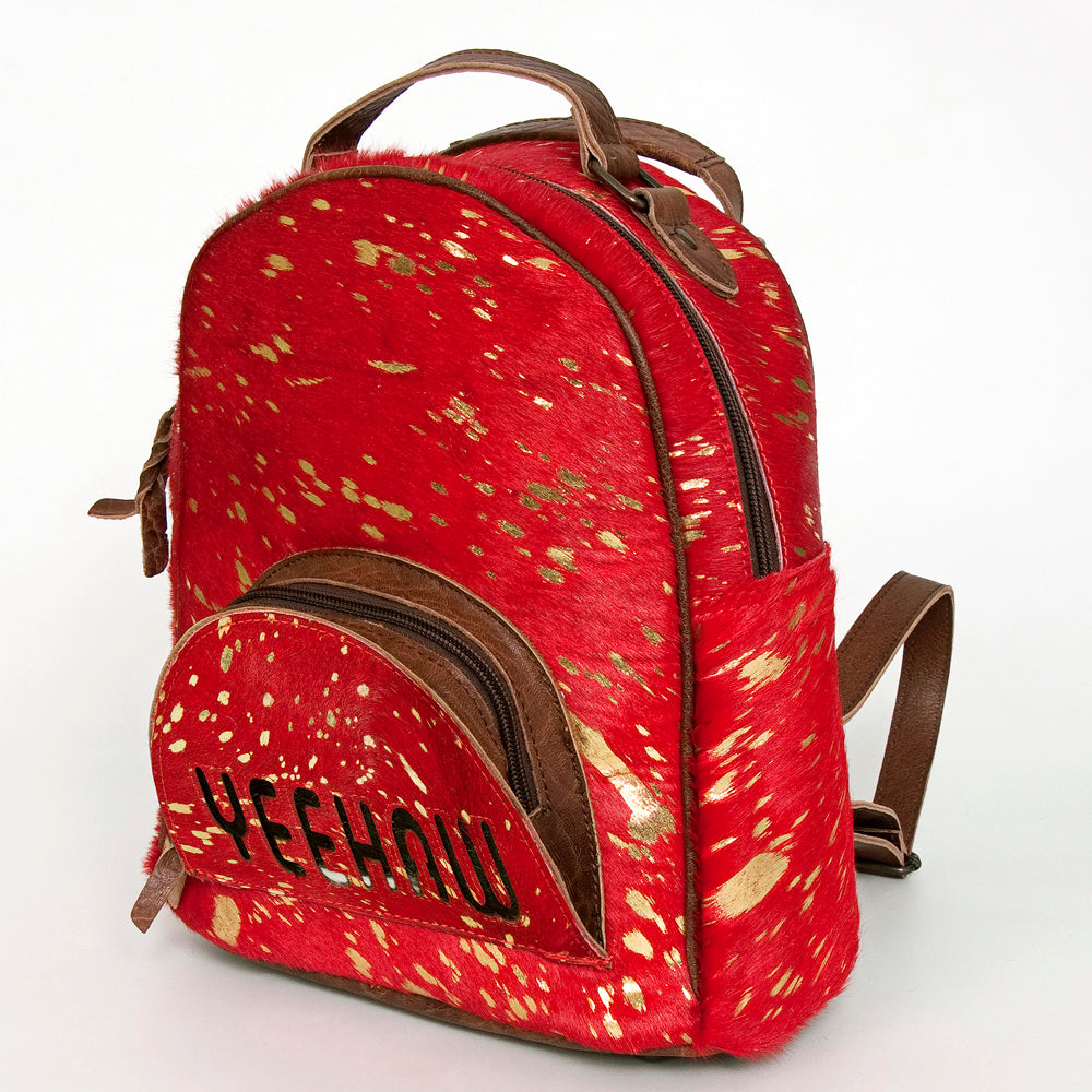 ADBGS156 Red Hair-On Hide Leather Mini Backpack - Western Cowgirl Style